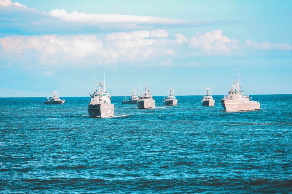 Naval vessels at sea