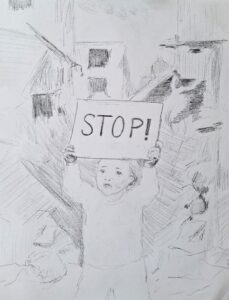 Child in Gaza Drawing by Suzanna